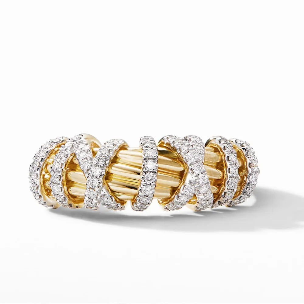 Fashion Simple Shining Micro Inlay Zircon Gold Color Geometric Multi-layer Line Rings for Women Exquisite Luxury Finger Jewelry K's Collection Store