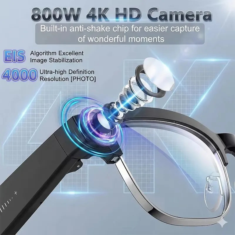 2026 New 8MP Ultra-Wide HD Camera Smart Glasses Video Record 4GB AI Photo Recognition BT Call Translation Voice Smart Glasses K's Collection Store