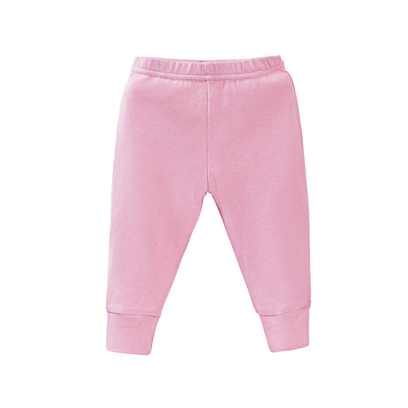 Pink baby jogger pants with elastic waist and cuffed ankle hems