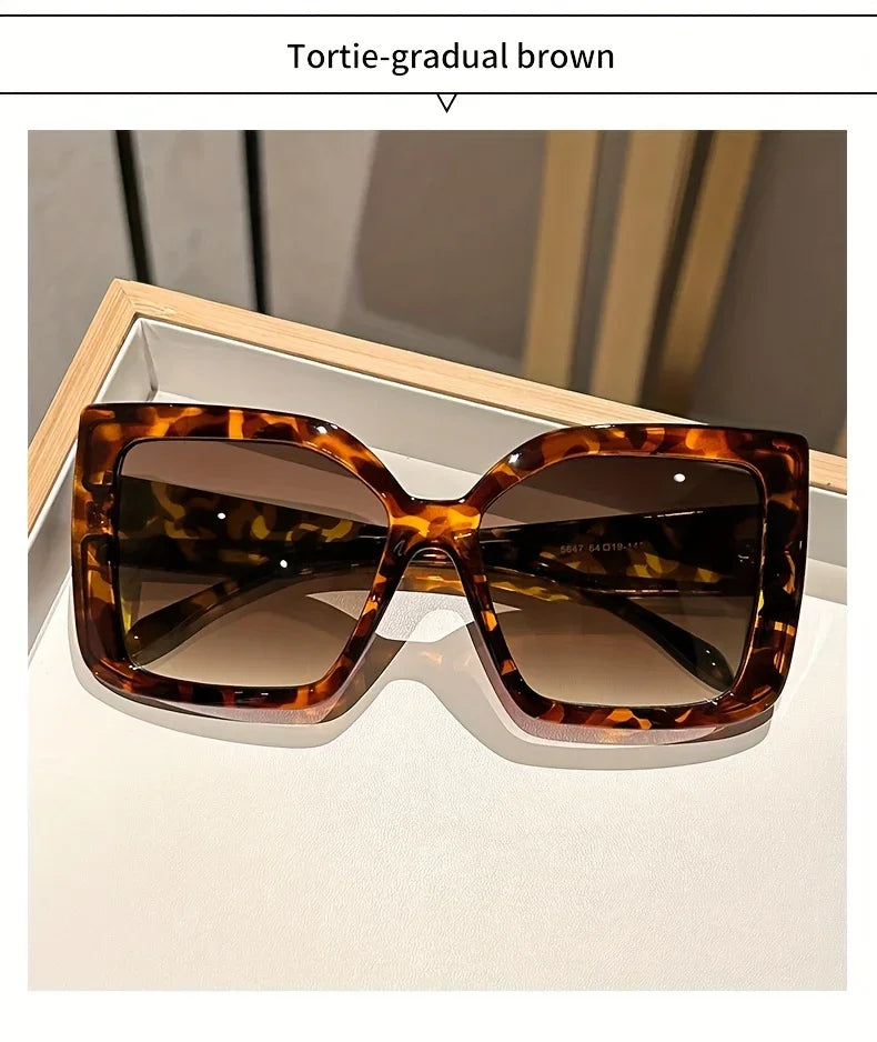 2025 Oversized Square Fashion Sunglasses with Gradient Lenses - Chic Tortoiseshell & Leopard Print Frames Anti-Glare PC Material K's Collection Store