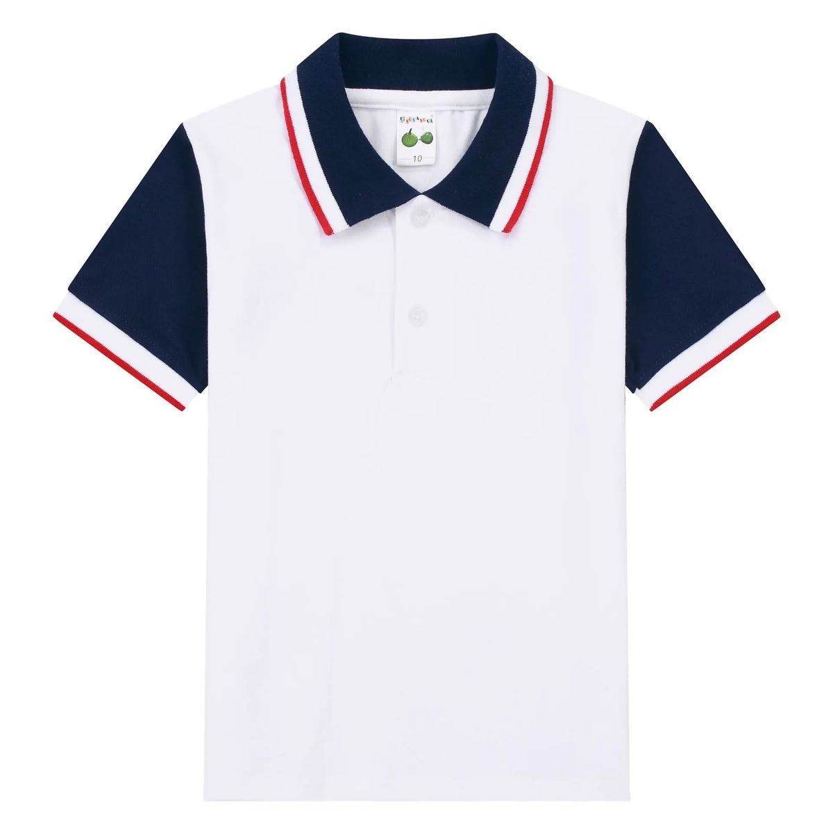 Boys white and navy colorblock short-sleeve polo shirt with striped collar
