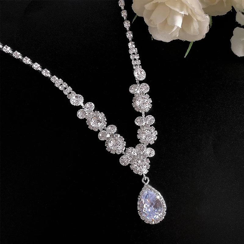 Women's Necklace Earrings Set Zircon Dangle Earrings Set Exquisite Wedding Party Jewelry Set for Anniversary Mother's Day Gift K's Collection Store