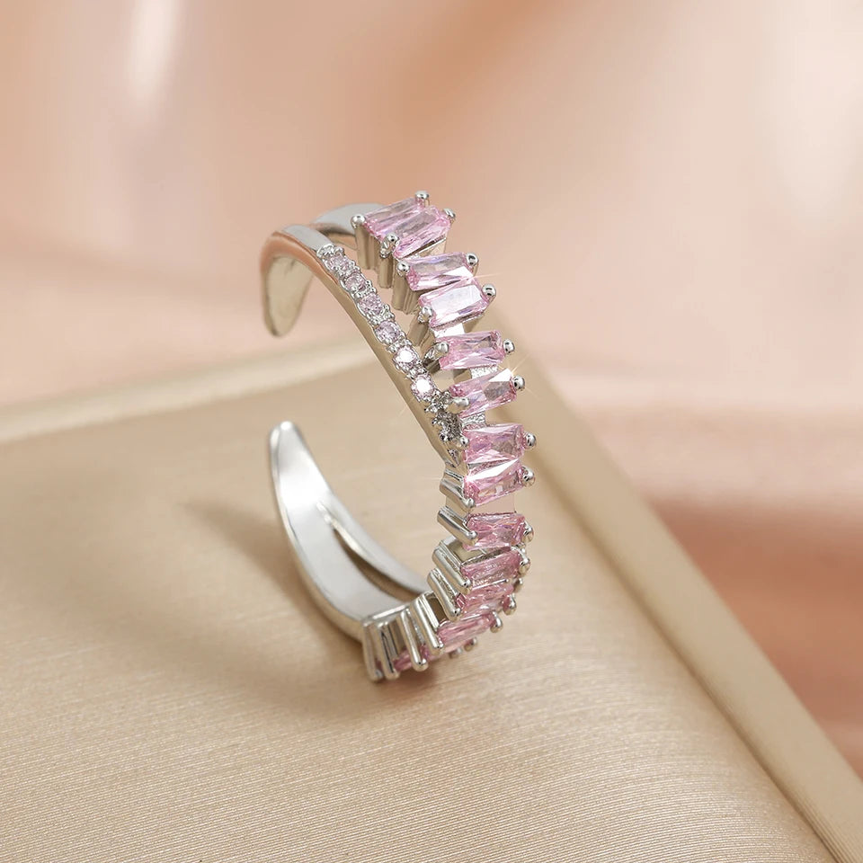 Adjustable Geometric Cubic Zirconia Ring K's Collection Store