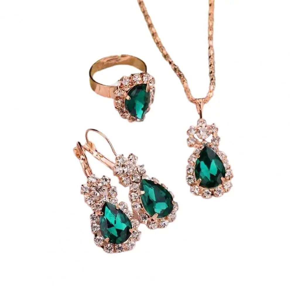 3Pcs/Set Luxury Wedding Jewelry Set  Smooth Alloy Necklace Earrings Ring Set  Shiny Bridal Earrings Necklace Ring Set K's Collection Store