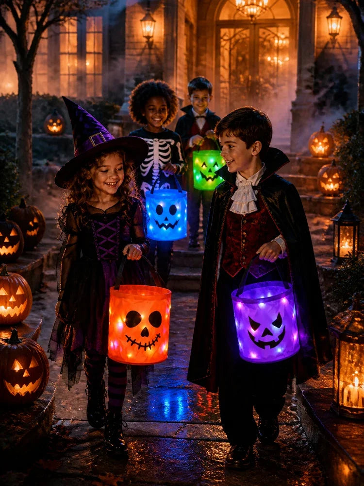 LED Light Up Lights Halloween Pumpkin Candy Bags Gift Suitable For Trick Or Treating Parties Buckets Holiday Event Decorations K's Collection Store