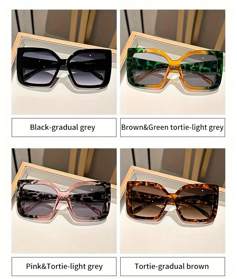 2025 Oversized Square Fashion Sunglasses with Gradient Lenses - Chic Tortoiseshell & Leopard Print Frames Anti-Glare PC Material K's Collection Store