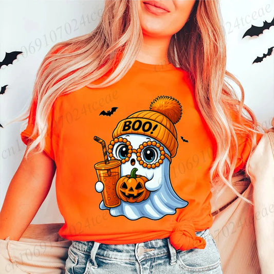 Halloween Horror Ghost Tee Women Clothing Y2K Designer T Shirt Female Cute Ghost Halloween Funny Streetwear Anime Tee Clothes K's Collection Store