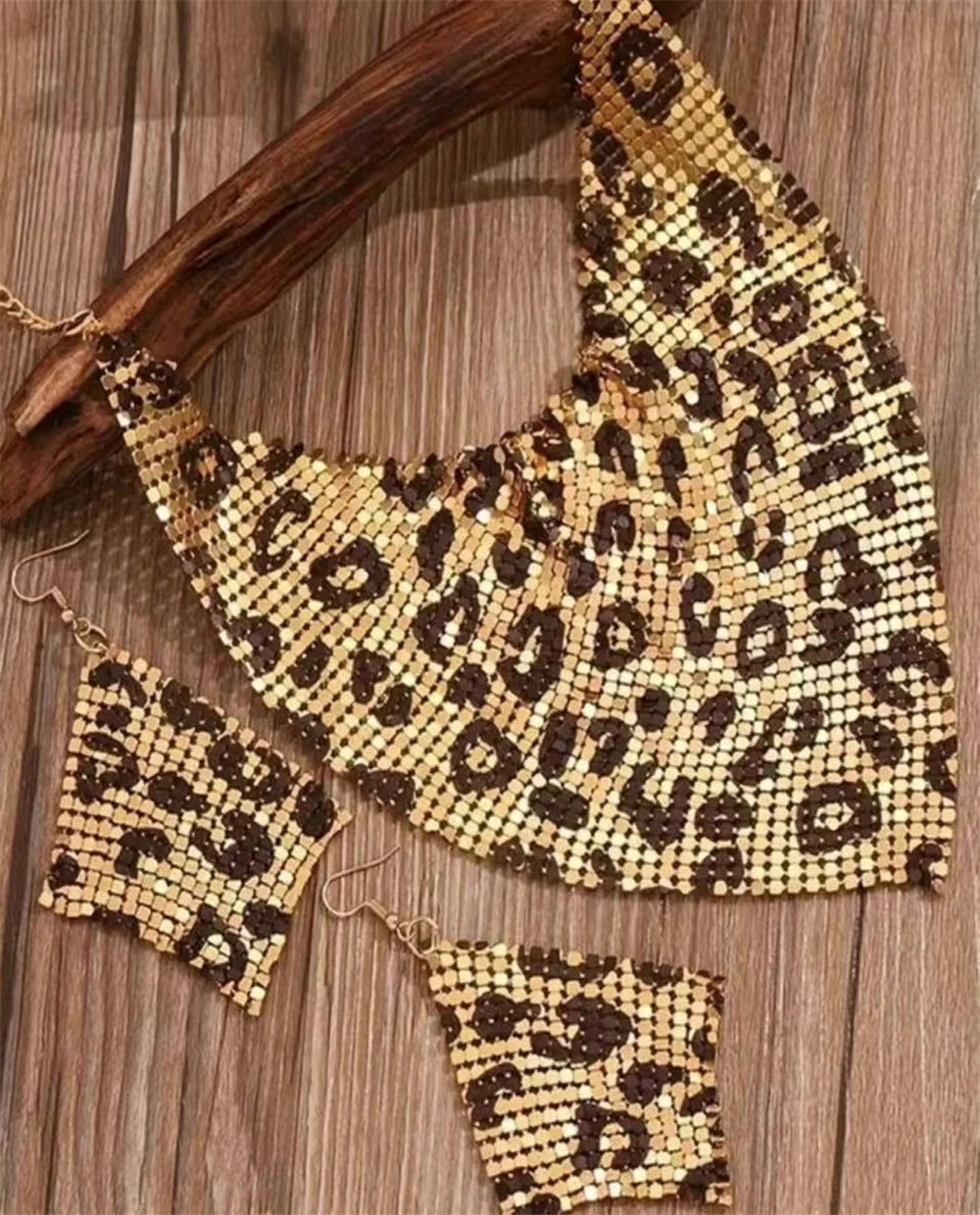 Fashion Leopard Print Jewelry Set, Sexy Bib Necklace & Dangle Earrings, Vintage Elegant Design, Versatile Stylish Accessor K's Collection Store
