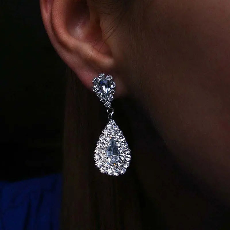 Luxurious Wedding Jewelry Sets for Bridal Bridesmaid Jewelery Drop Earring Necklace Austria Crystal Wholesale Gift K's Collection Store