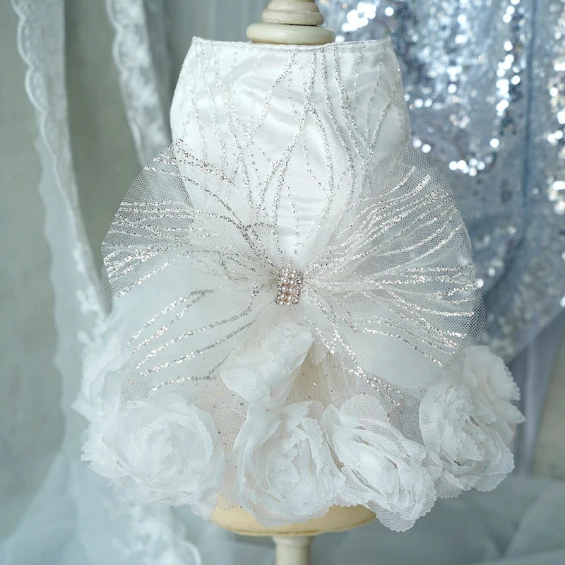 Luxury Designer Puppy Dress for Bride White Pink Girl Dog Wedding Outfit Formal Costume with Lace Rose Flower Small Dog Clothing K's Collection Store