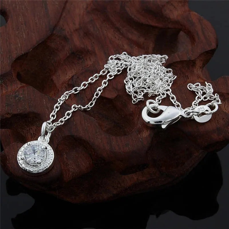 4pcs Jewelry Set Necklace Ring Earrings Female Models Light Luxury Style Brass With Zirconia Bright Silver Plated Jewelry K's Collection Store