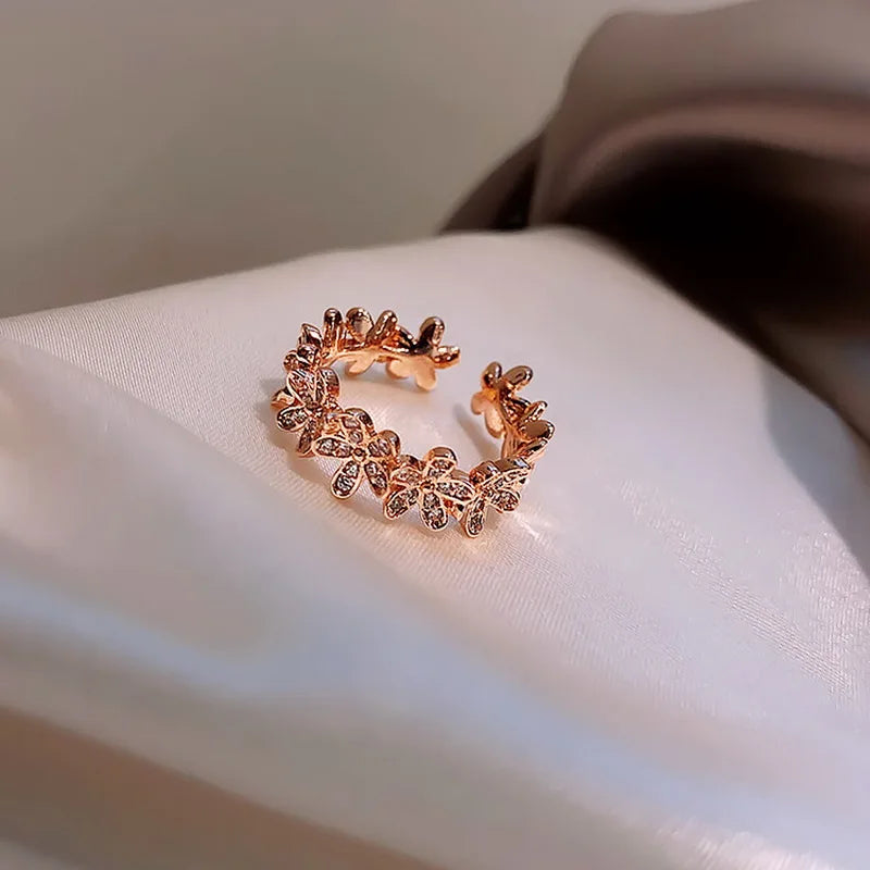 Luxury Zircon Flower Opening Rings for Women Cubic Zirconia Rose Cherry Blossom Tulip Adjustable Finger Ring Wedding Jewelry K's Collection Store