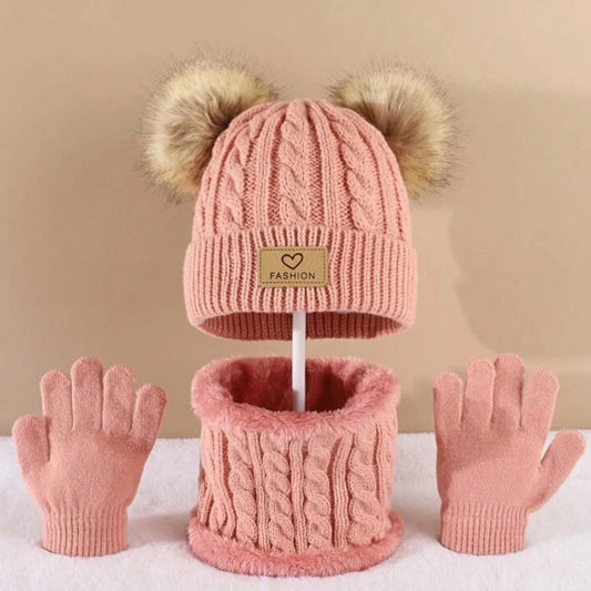 3PC 2-12Y Autumn and Winter Children's Hats and Neck Gloves Set, Cute, Comfortable and Warm, Hats for Boys and Girls K's Collection Store