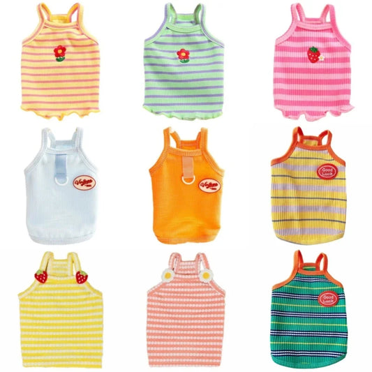 Luxury Sling Pet Dog Vest Striped Dog Clothes Summer Pet Tank Top Cute Print Cat Shirt Breathable Soft Puppy Vest Poodle Apparel K's Collection Store