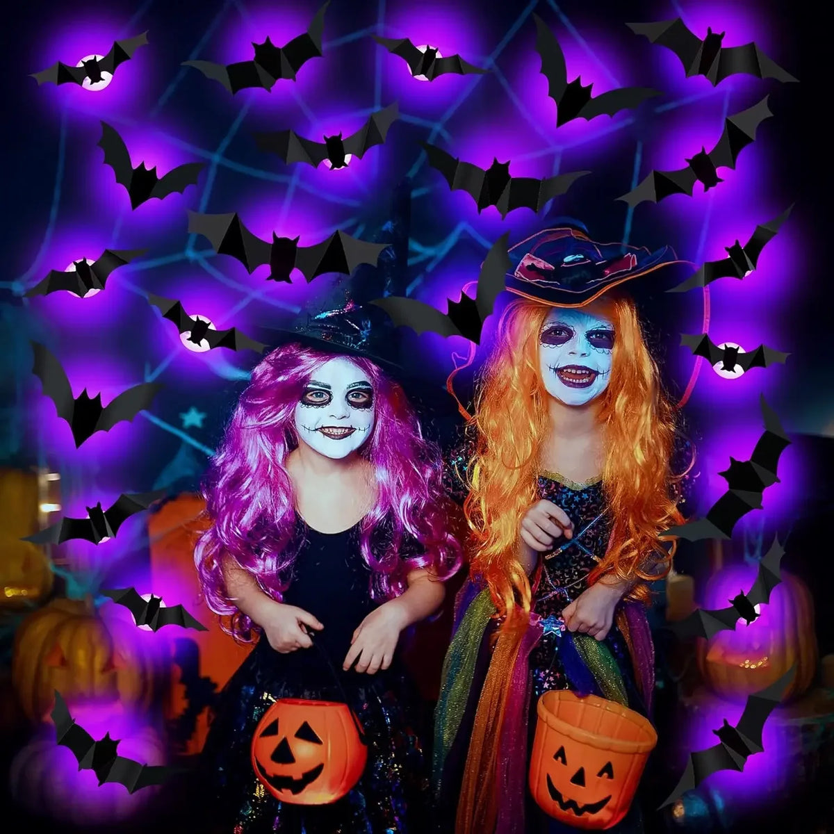 Halloween Bat Wall Stickers with Purple LED Glowing Lights Battery Operated Stickers for Window Door Garden Party Decor ﻿ ﻿ K's Collection Store