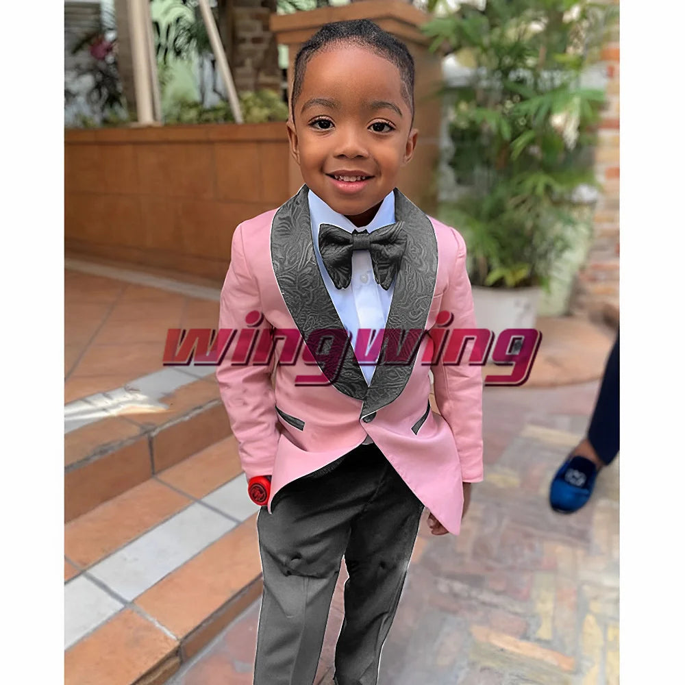 Suit for Boys Wedding Jacket Pants Bow Tie Set of 2 Shawl Collar Floral Blazer Fashion Kids Clothes 2-16 Years K's Collection Store