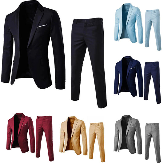 Luxury 2 piece men s wedding suit fashion men s slim solid color business office suit sets large size men pants K's Collection Store