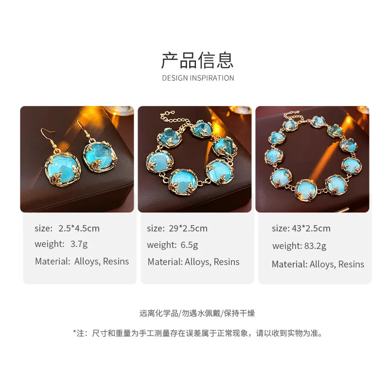 Vintage Fashion Wedding Jewelry Sets for Women Light Luxury Round Resin Necklace Versatile High-end Earring Bracelet K's Collection Store