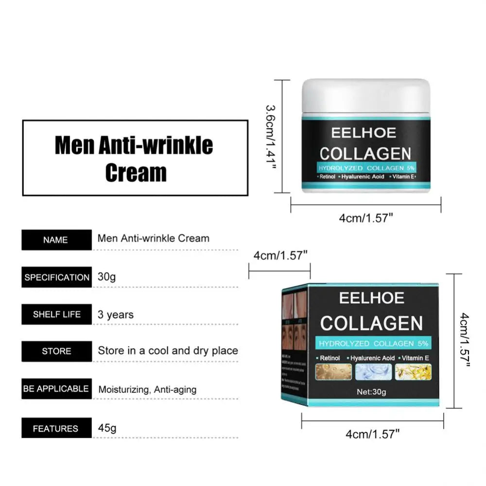 Men anti-wrinkle collagen cream set with jar and box size diagram