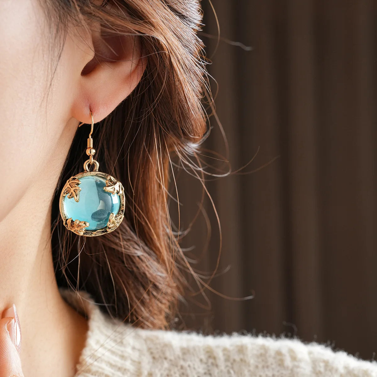 Vintage Fashion Wedding Jewelry Sets for Women Light Luxury Round Resin Necklace Versatile High-end Earring Bracelet K's Collection Store