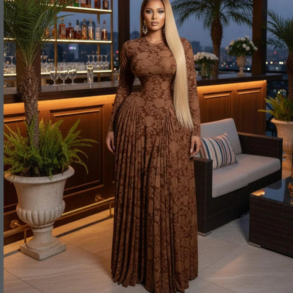 Luxury Women Elegant Design Print Mesh Long Dress with Inner Dress 2 Piece Set Vacation Beach Style Long Sleeved Maxi Dresses K's Collection Store