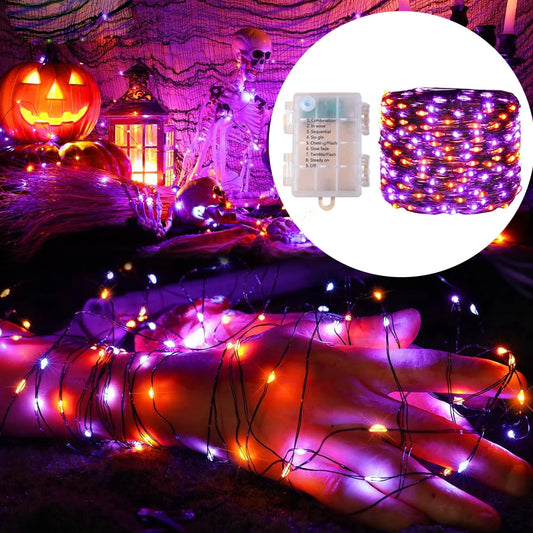 5M-20M LED Purple Orange String Light Outdoor Battery Powered Halloween Fairy Lights For Christmas Party Garden Halloween Decor K's Collection Store