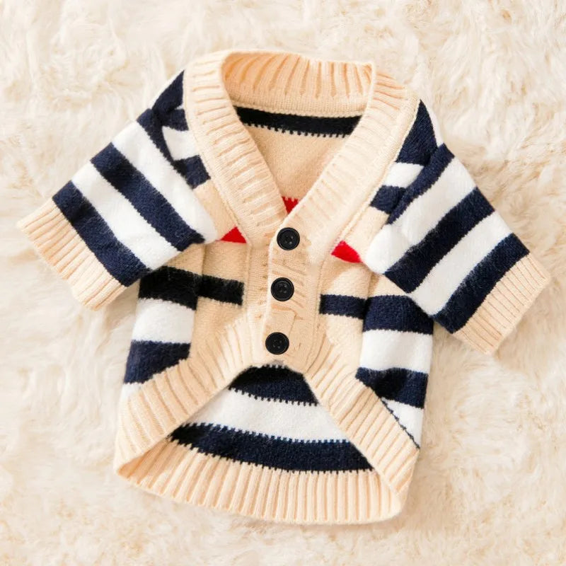 Luxury Striped Dog Cardigan Sweater | Small Dogs, Chihuahua, Bichon, Kitten – Warm Pet Coat K's Collection Store