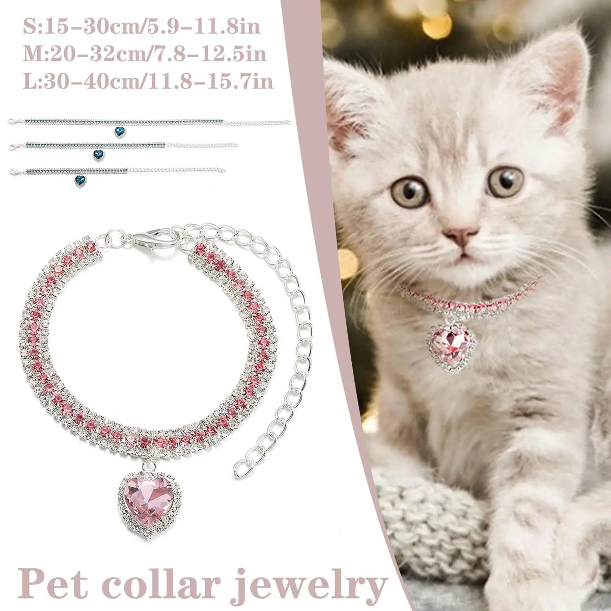Luxury Crystal Cat Collar Love Pendant Necklace Pet Collar Adjustable Small Dog Cat Neck Ring Rhinestone Collar Pet Accessories K's Collection Store