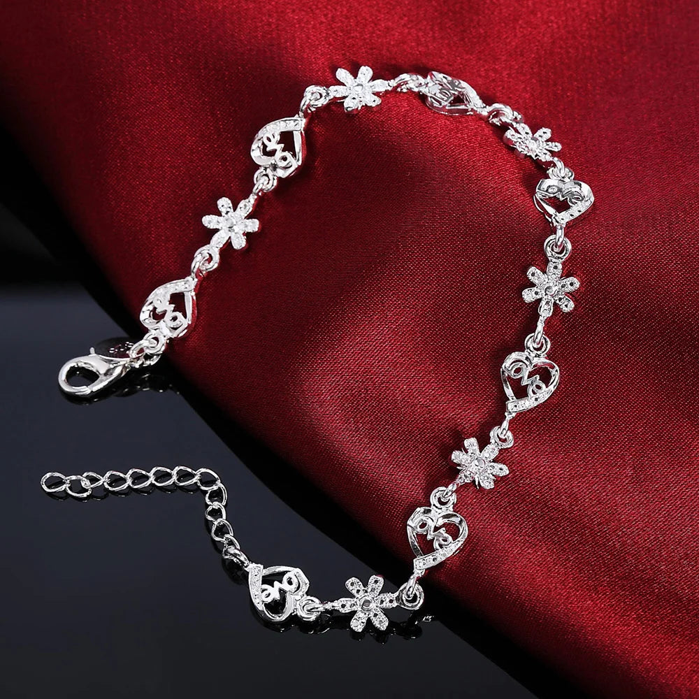 Hot Charm Women luxury Jewelry 925 Sterling Silver Flowers LOVE heart Chain Bracelets Fashion Wedding Party Christmas Gifts K's Collection Store
