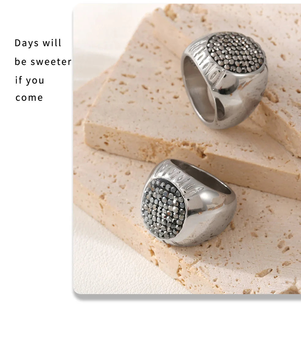 Luxury Shiny Rhinestones Beautiful Rings for Women Gold Plated Waterproof Stainless Steel Ring Exaggerate Finger Jewelry Gift K's Collection Store