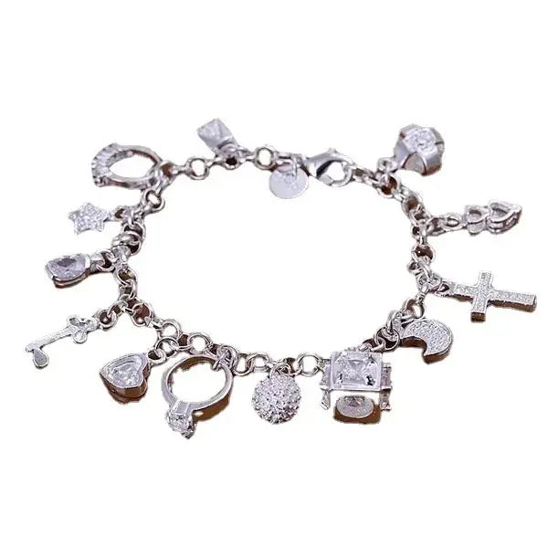 Bracelet European and American Silver Fashion Thirteen Pendant Bracelet Women's Multi-Element Jewelry Simple Style Bracelet Whol K's Collection Store