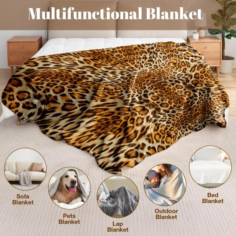 1PC Throw Leopard pattern arts Cow skin pattern Flannel Blanket Thin Throw Soft Warm Blankets Festival Gifts for all season use K's Collection Store