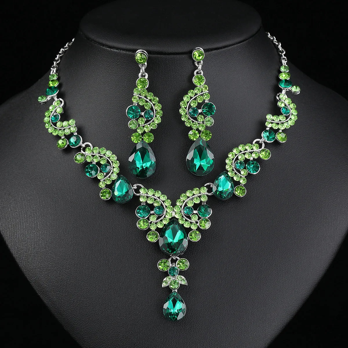 2pcs/set Jewelry Sets Women Blue Elegant Waterdrop Rhinestone Pendant Necklace stud Earrings Wedding Dress Bridal Jewelry Set K's Collection Store