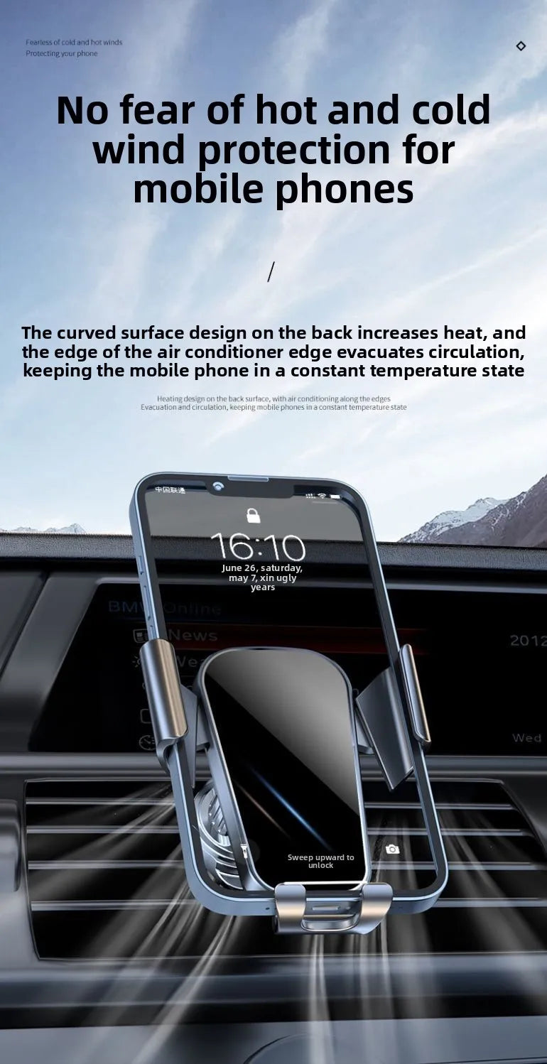 Car air vent phone mount holding a smartphone with curved back frame