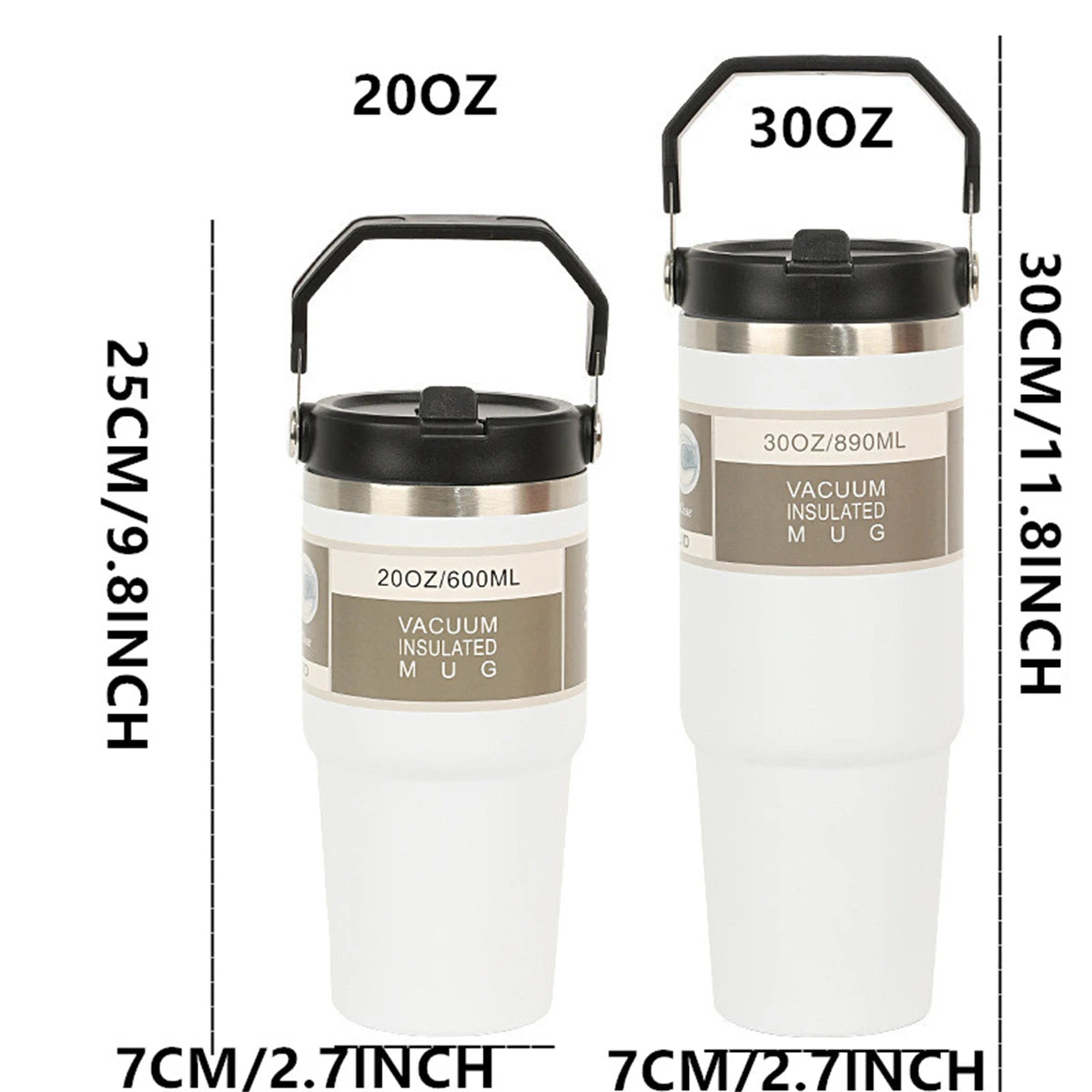 1pc Vacuum Tumbler with Lid Stainless Steel Portable Water Bottle with Dazzling Handle Insulated Tumbler Tote Handle 20/30OZ K's Collection Store