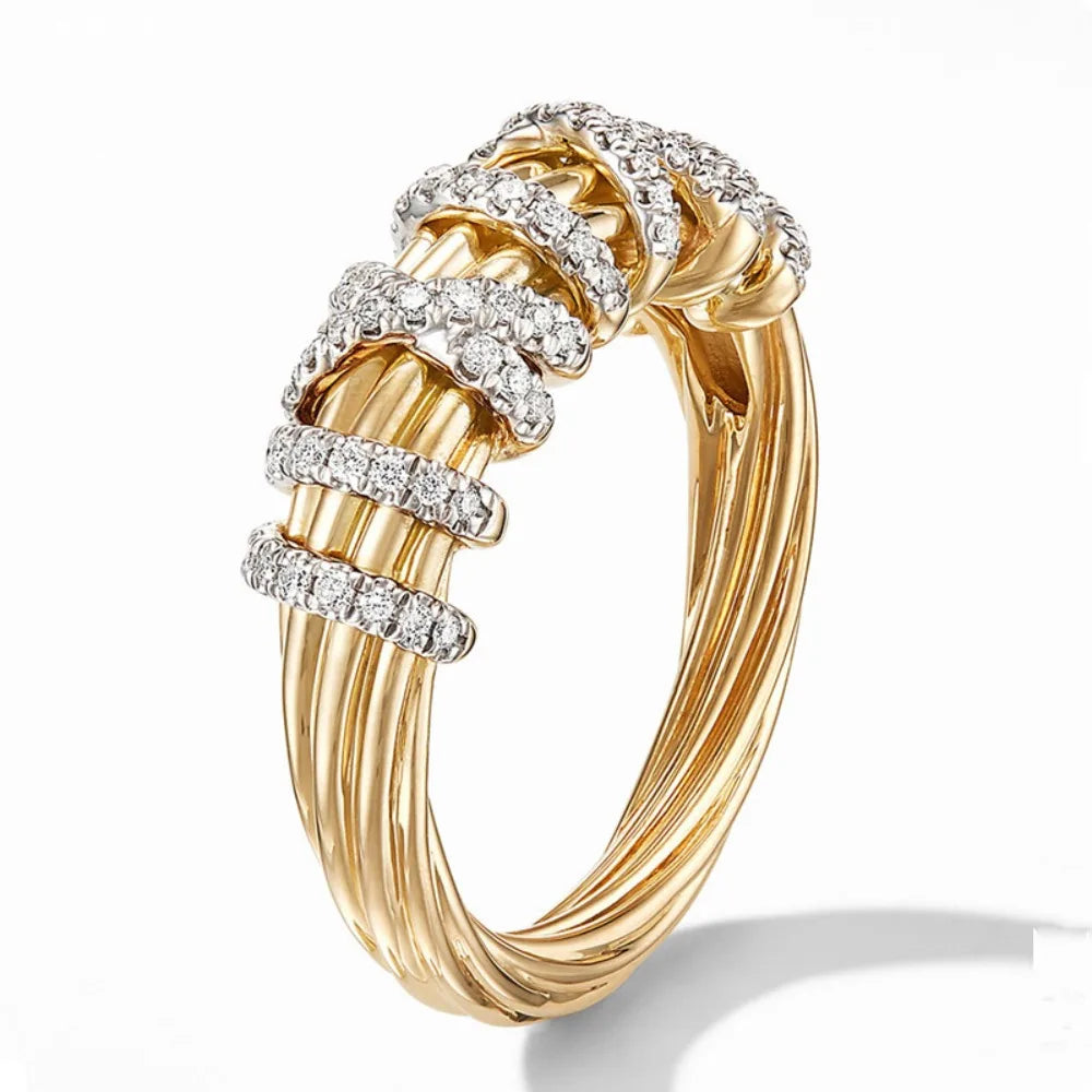 Fashion Simple Shining Micro Inlay Zircon Gold Color Geometric Multi-layer Line Rings for Women Exquisite Luxury Finger Jewelry K's Collection Store