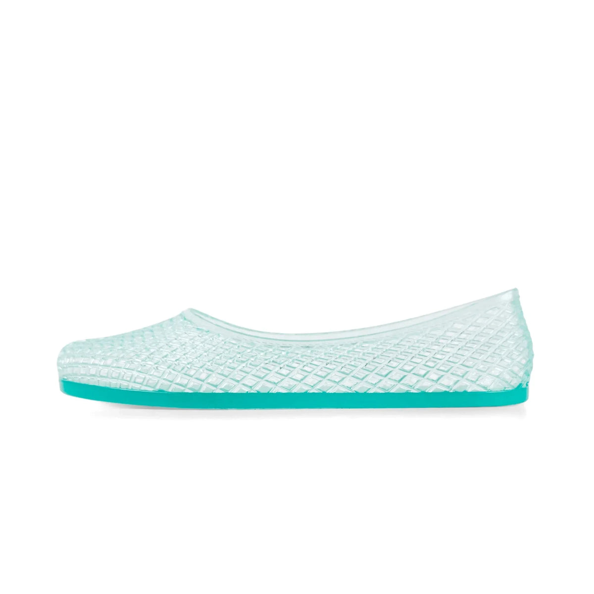 Light aqua jelly shoe with mesh lattice upper and matching sole