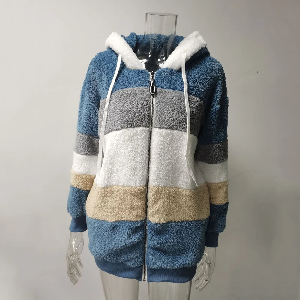 Oversized Jacket for Women Coat 2025 Autumn Winter Warm Plush Pocket Hooded Streetwear Loose Lady Zipper Cashmere Outerwear Coat K's Collection Store
