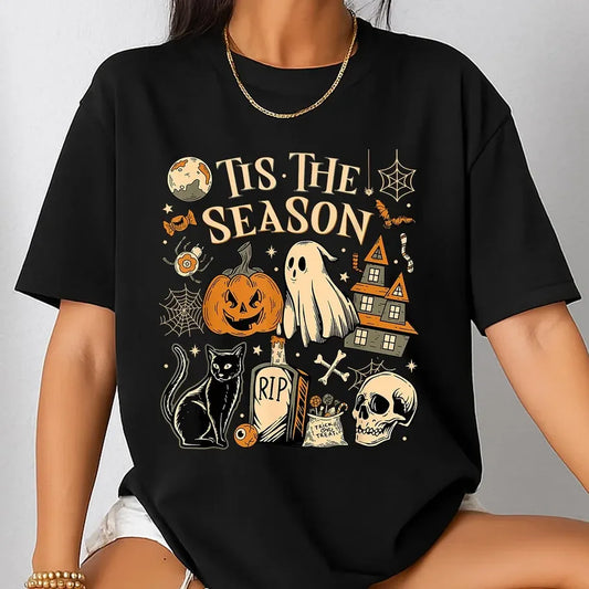 Vintage Halloween Shirt,Tis The Season Retro Ghost Spooky Season Halloween Costume T-Shirt, Y2K Halloween Top K's Collection Store