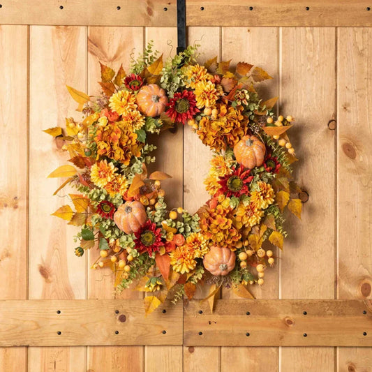 Fall Wreath with Pumpkin & Maple Leaves – Thanksgiving Décor K's Collection Store