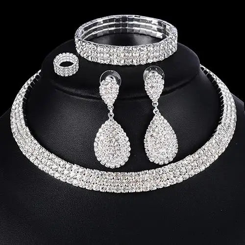 Wedding Bridal Jewelry Set String of Pearls Prom Silver Color Crystal Bracelet Necklace Earrings for Women jewellery sets K's Collection Store