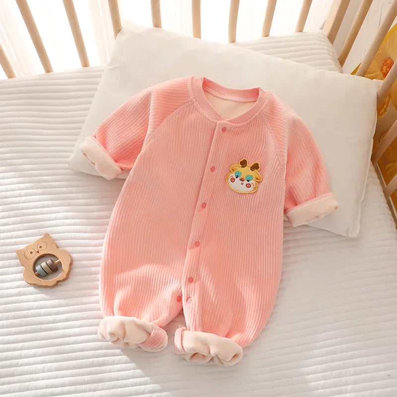 Winter Baby Jumpsuit Long Sleeves and Long Pants Warm Double-faced Fleece Cartoon Design for Boys Girls Bodysuit K's Collection Store