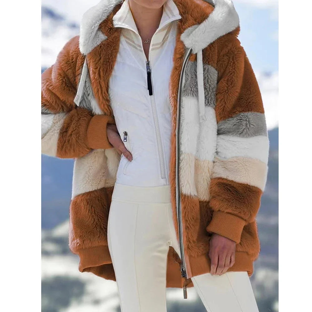 Oversized Jacket for Women Coat 2025 Autumn Winter Warm Plush Pocket Hooded Streetwear Loose Lady Zipper Cashmere Outerwear Coat K's Collection Store