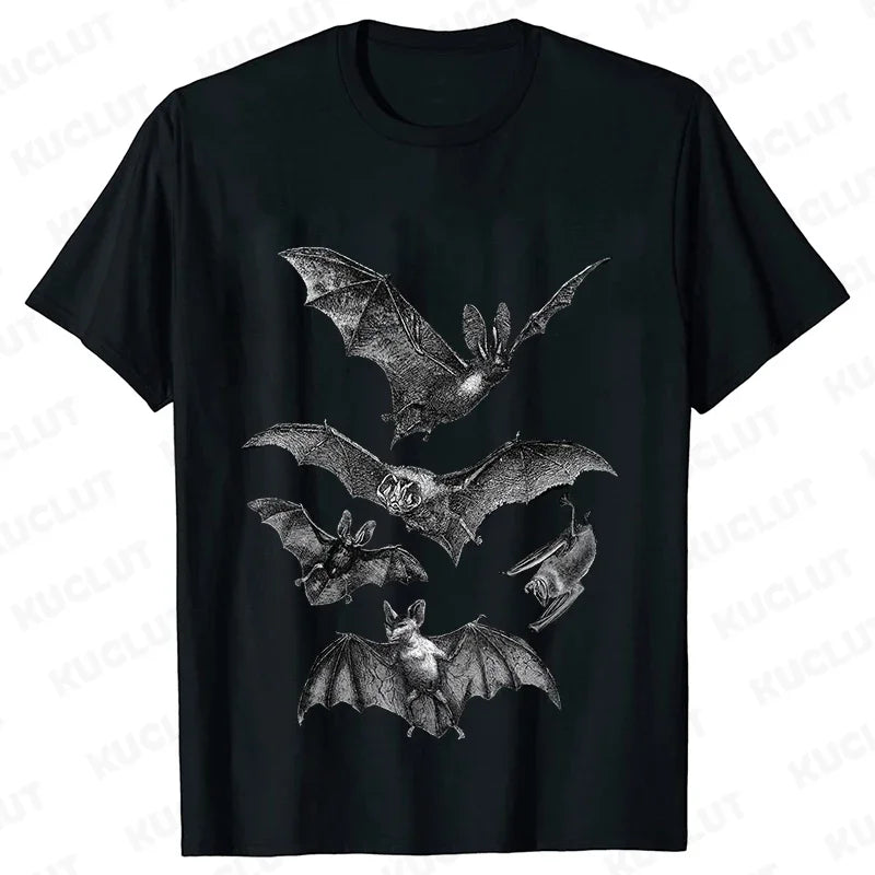 Gothic T Shirts for Men Witchy Clothing Goth Dark Grunge T-shirt Aesthetic Halloween Vampire Bat Vintage Clothes Short Sleeve K's Collection Store