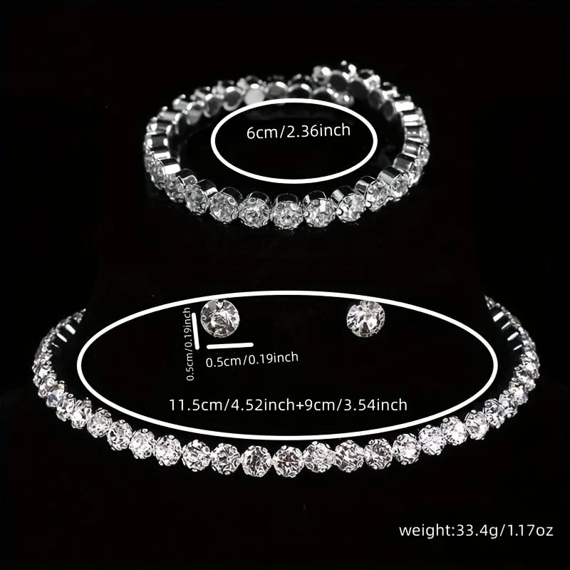 Luxury Round Crystal Jewelry Set for Women Charm Silver Color Bracelet Stud Earring Zircon Chain Necklace Wedding Party Jewelry K's Collection Store
