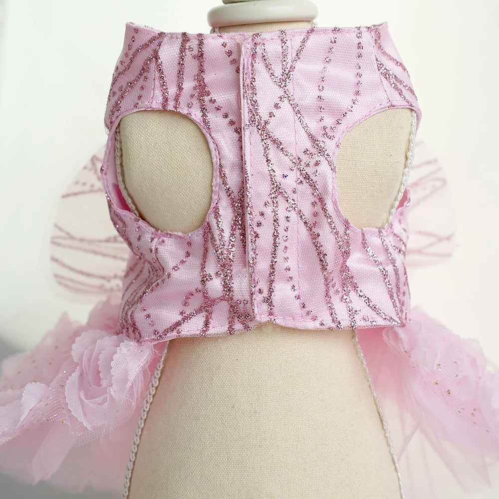 Luxury Designer Puppy Dress for Bride White Pink Girl Dog Wedding Outfit Formal Costume with Lace Rose Flower Small Dog Clothing K's Collection Store