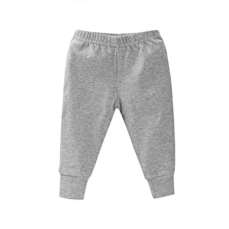 Grey baby cotton jogger pants with elastic waistband and ankle cuffs