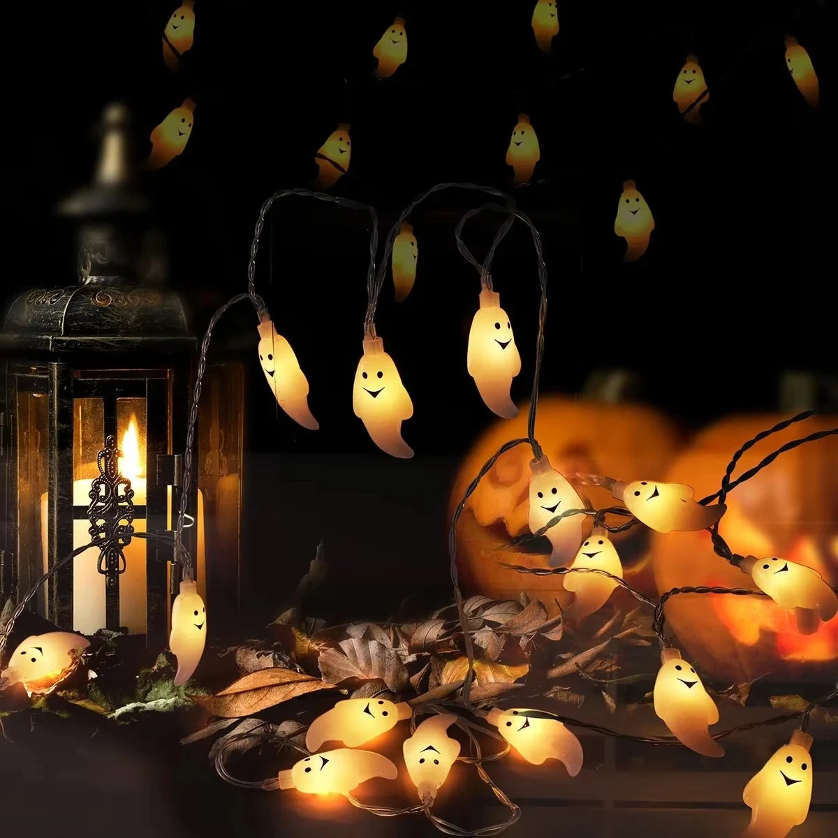 Halloween Ghost Shape LED Fairy Lights Battery Operated Spooky Glow String Horror Decor Prop For Home Holidays Party Decor Lamp K's Collection Store