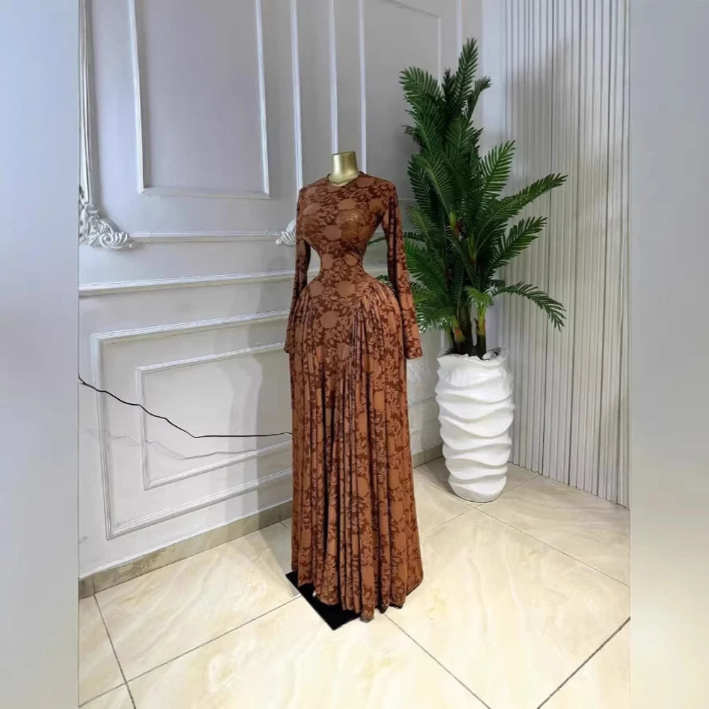 Luxury Women Elegant Design Print Mesh Long Dress with Inner Dress 2 Piece Set Vacation Beach Style Long Sleeved Maxi Dresses K's Collection Store