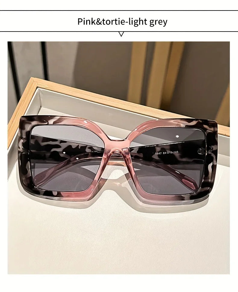 2025 Oversized Square Fashion Sunglasses with Gradient Lenses - Chic Tortoiseshell & Leopard Print Frames Anti-Glare PC Material K's Collection Store